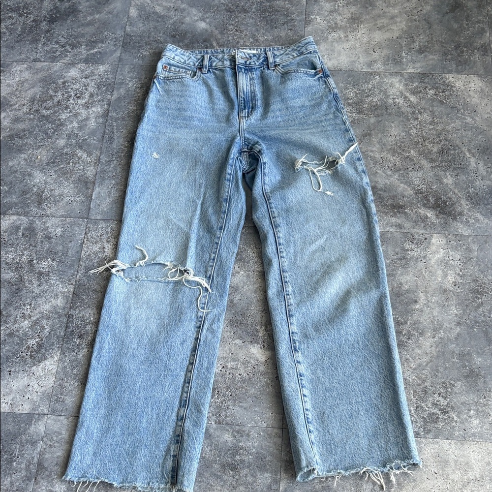 Garage Light Blue Distressed Wide Leg Jeans